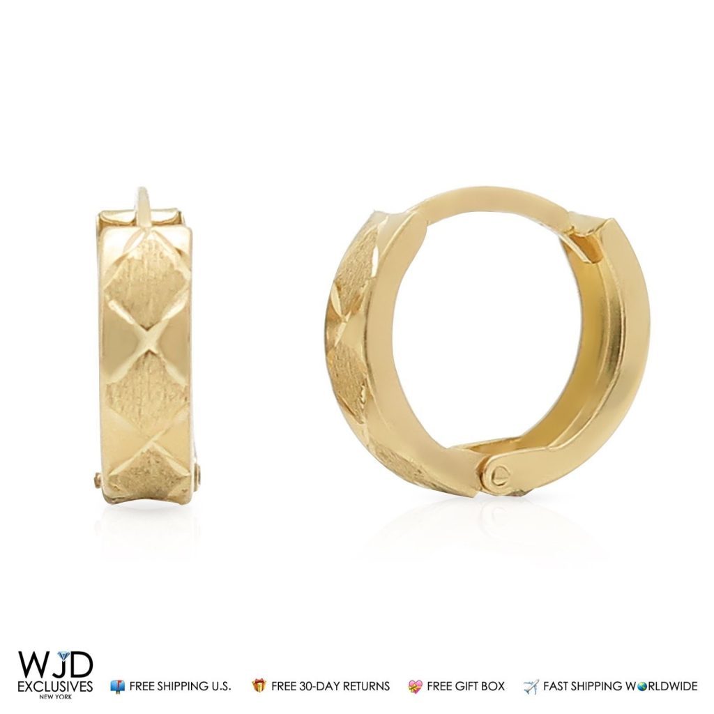 14K Yellow Gold 5mm Width Diamond Cut Huggie Hoop Earrings