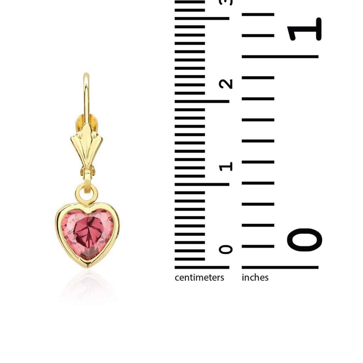 14K Yellow Gold Bezel Set Heart Shaped Birthstone Dangle Leverback Earrings