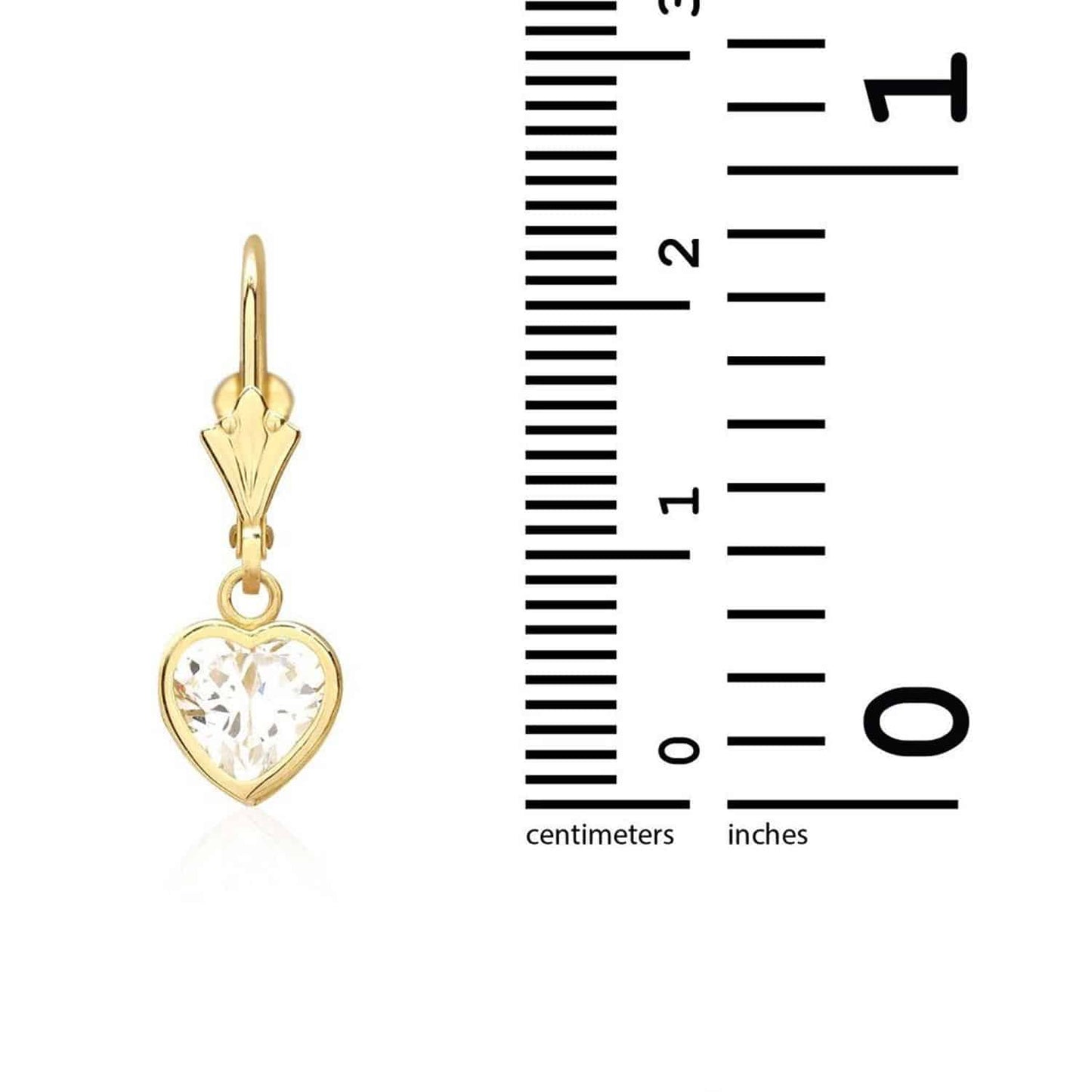 14K Yellow Gold Bezel Set Heart Shaped Birthstone Dangle Leverback Earrings