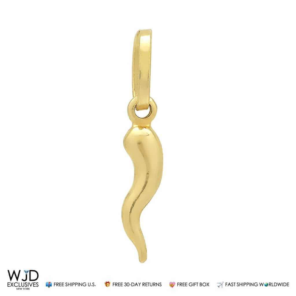 14k Yellow Gold & 14k White Gold Italian Corno Horn Pendant 0.8"