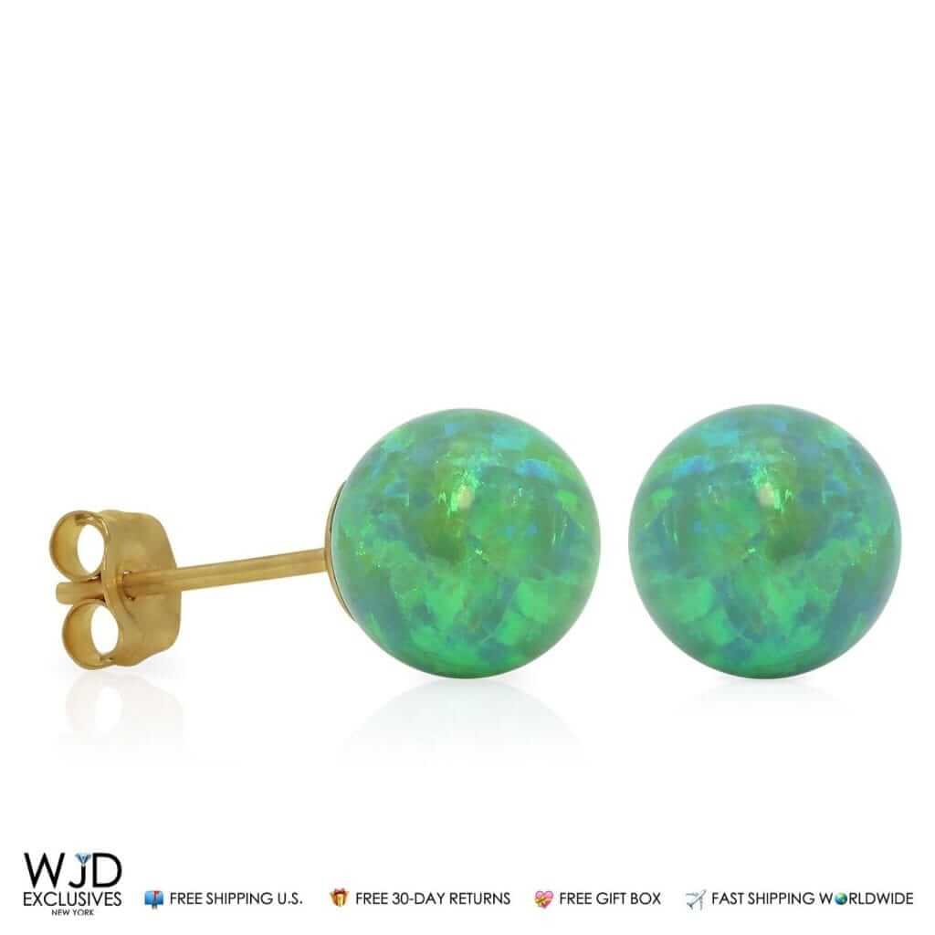 14k Yellow Gold 7mm Fire Opal Ball Stud Push Back Earrings