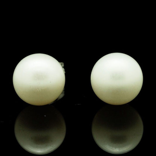 14K Yellow Gold Real Freshwater Cultured 6mm White Pearl Stud Earrings