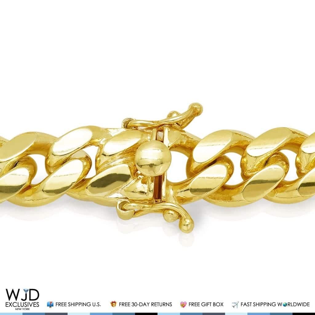 14K Yellow Gold Over 925 Silver 10mm Wide Solid Miami Cuban Bracelet 9"