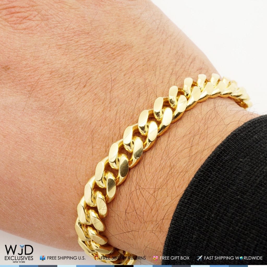 14K Yellow Gold Over 925 Silver 10mm Wide Solid Miami Cuban Bracelet 9"