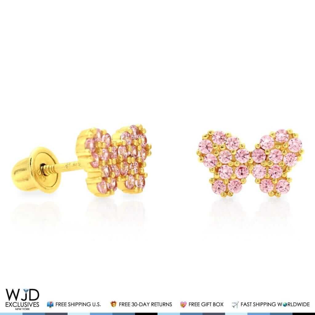 14k Yellow Gold Birthstone Butterfly Screw Back Stud Earrings