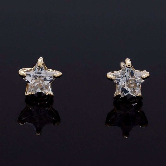 14K Yellow Gold Star Shape CZ Push Back Stud Earrings 4mm
