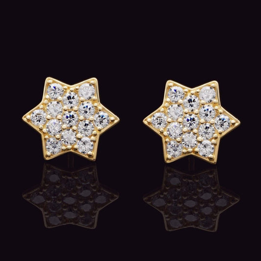 14K Yellow Gold Star of David Stud Earrings 0.80Ct Round-Cut CZ