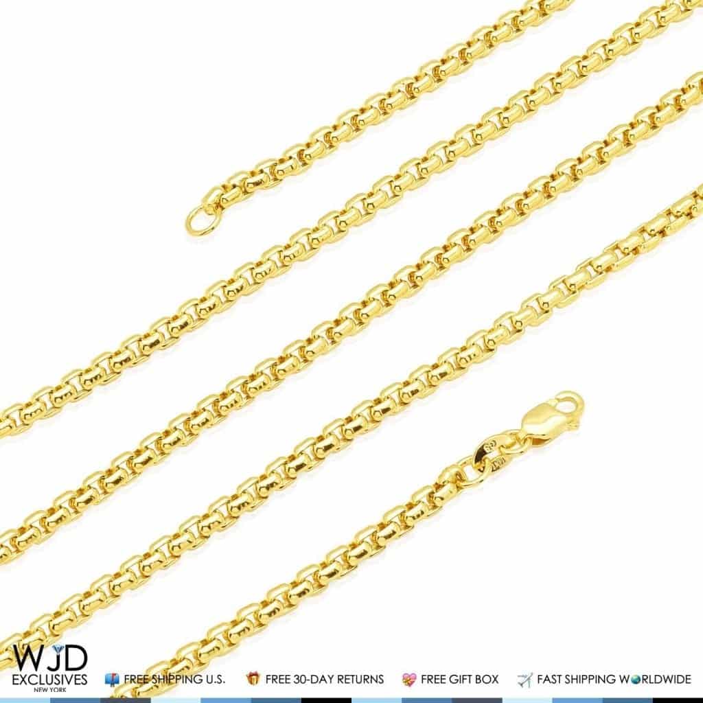 14K Yellow Gold 3mm Round Box Chain (Solid Links) 26"