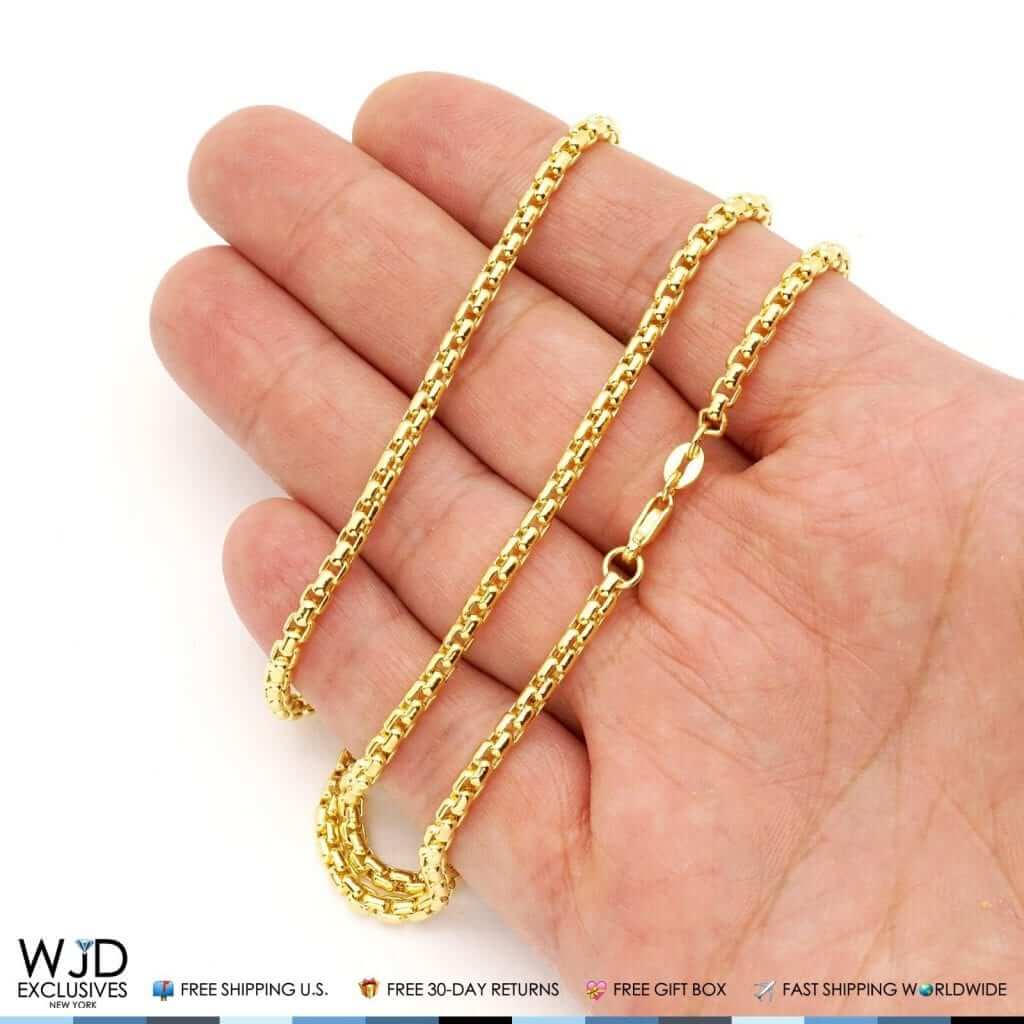 14K Yellow Gold 3mm Round Box Chain (Solid Links) 26"
