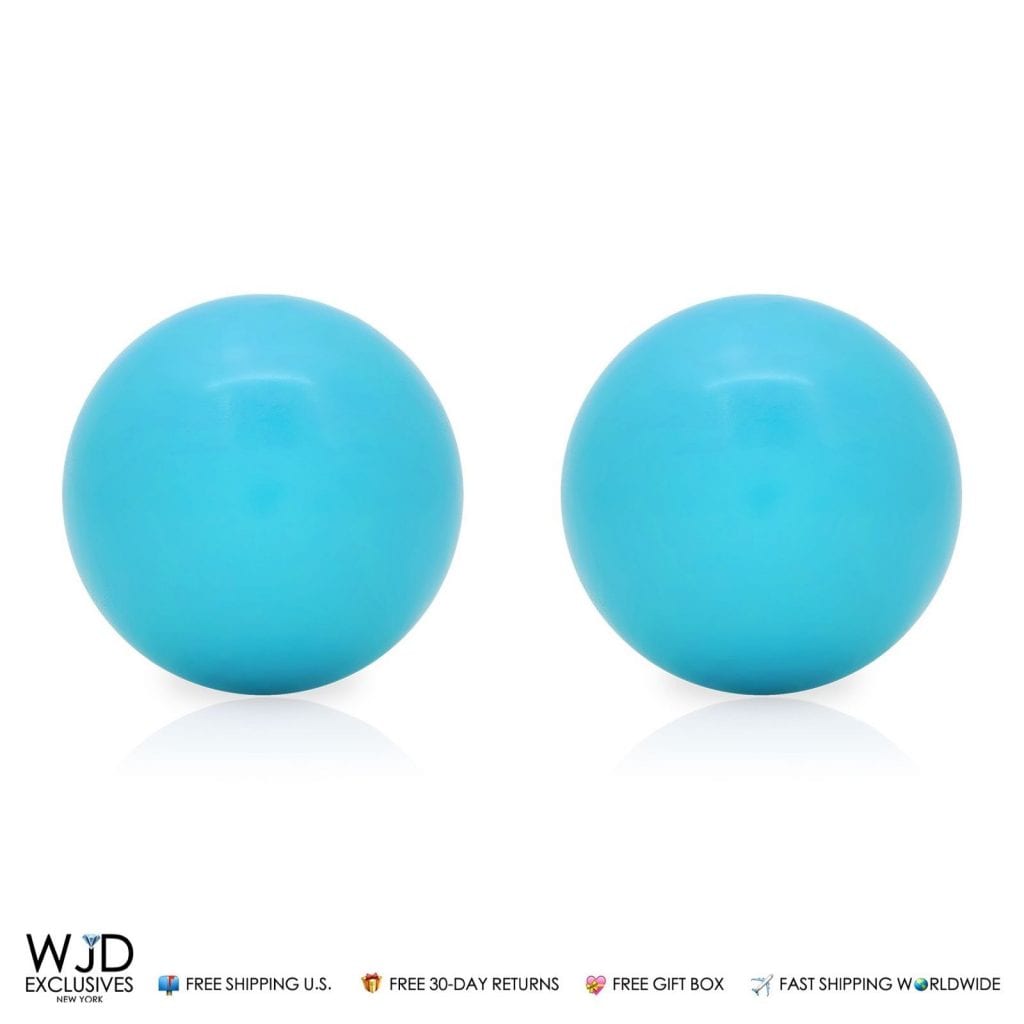 Real 14K Gold Blue Turquoise Push back Small Ball Stud Earrings 5mm