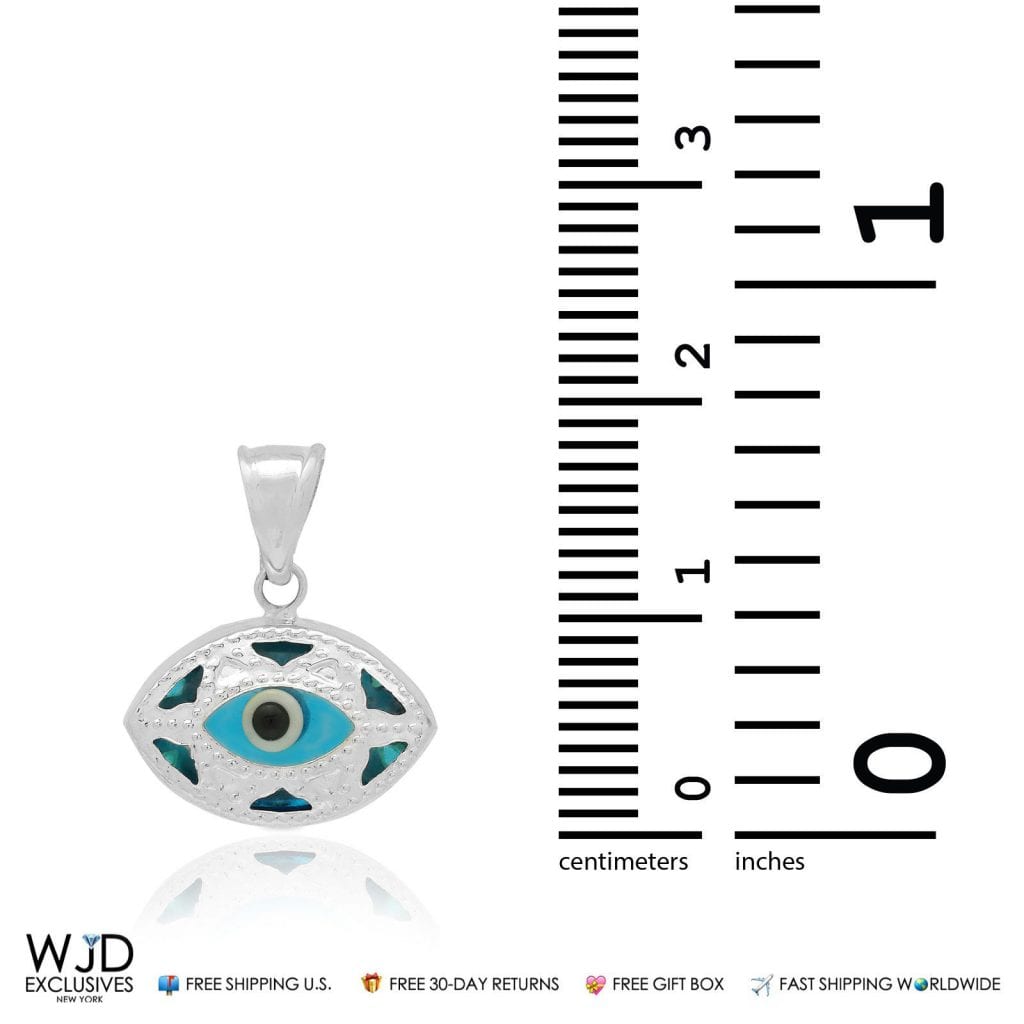 Solid 14k White Gold Evil Eye Good Luck Charm Pendant 20mm