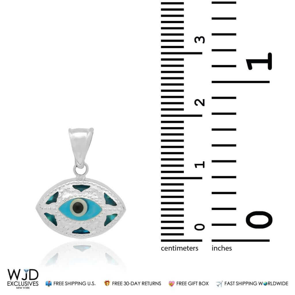 Solid 14k White Gold Evil Eye Good Luck Pendant 20mm