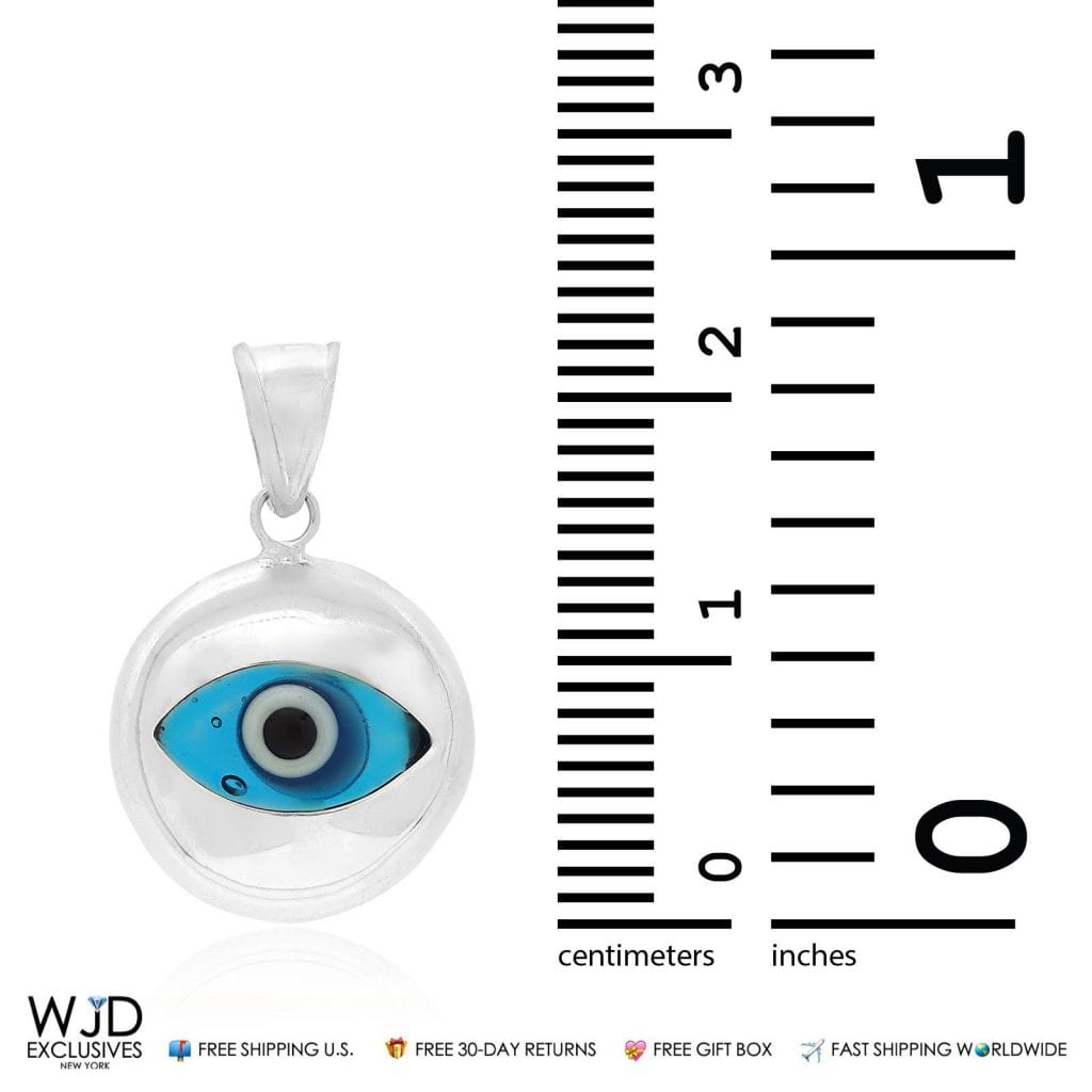 14K White Gold Good Luck Evil Eye Pendant 1"
