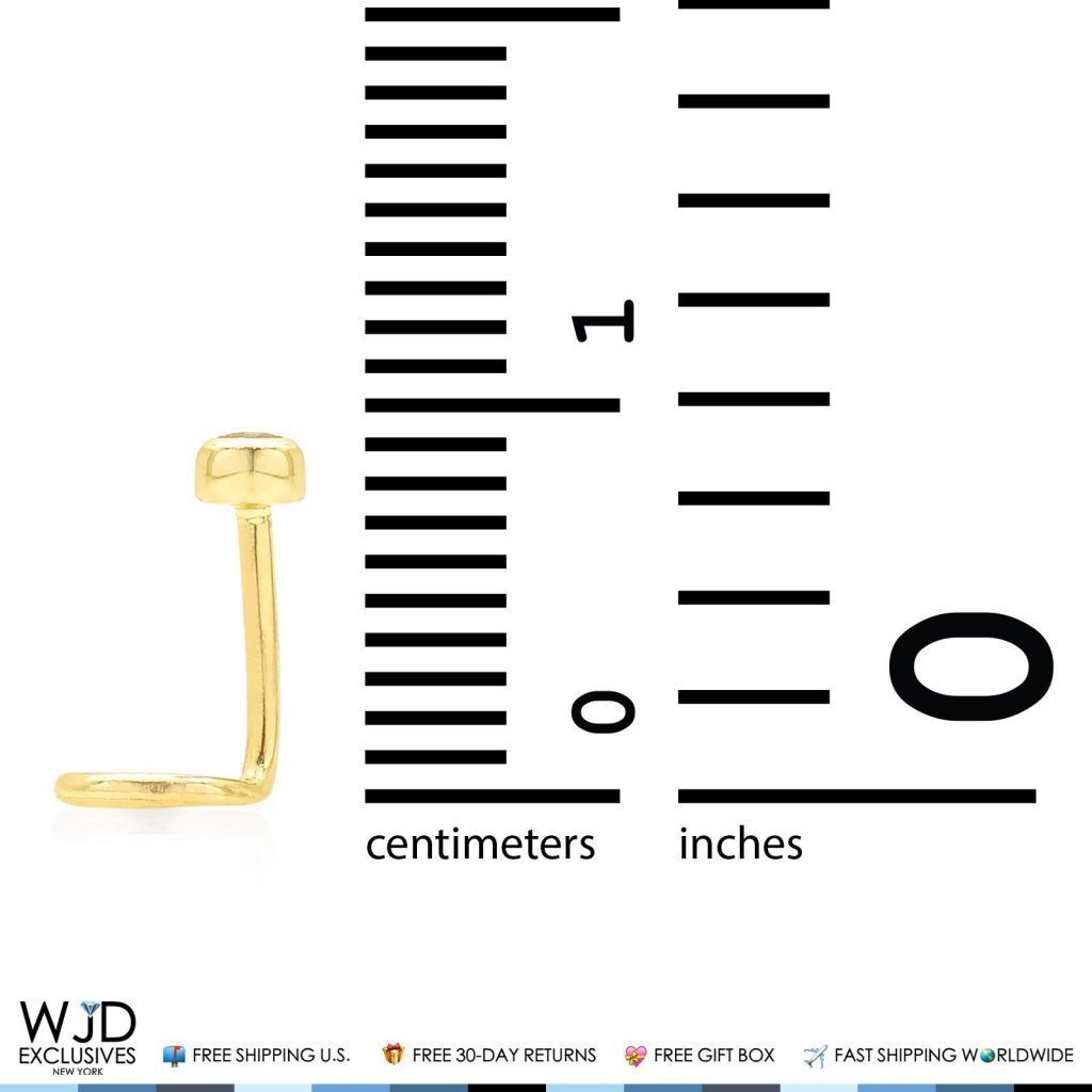 14K Real Gold CZ Bezel Set Nose Twist Screw Ring