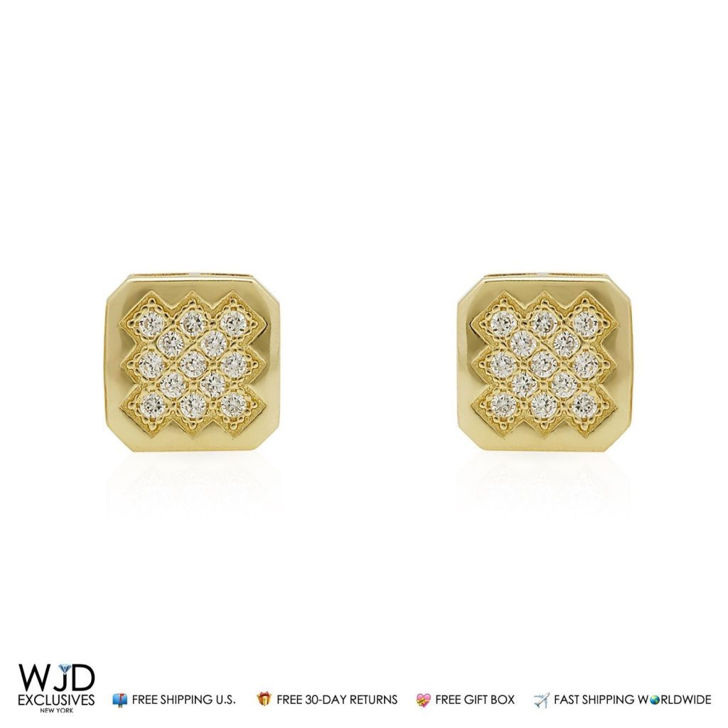 0.60CTW CZ 14k Yellow Gold Square Shaped Stud Earrings 7.5mm