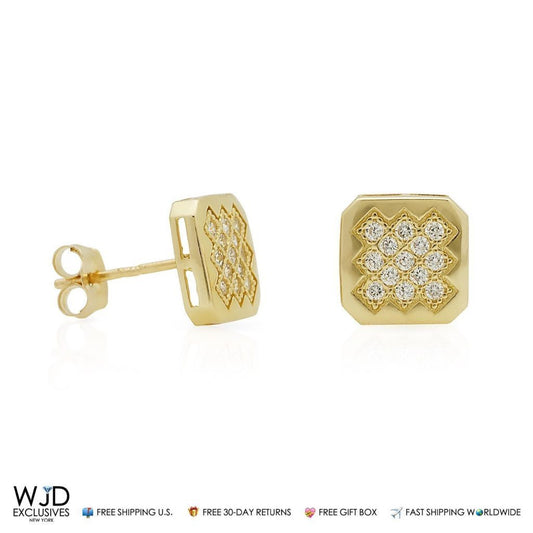 14k Yellow Gold Square Shaped Stud Earrings 7.5mm