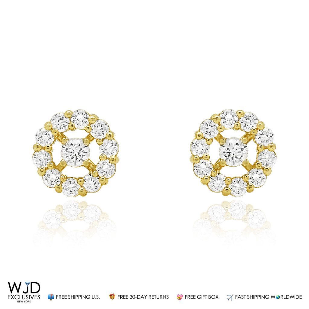 1.25Ct Created Diamond 14k Yellow Gold Halo Cluster Stud Earrings