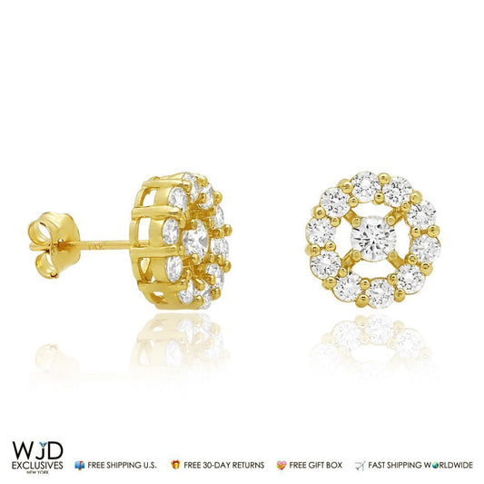 1.25Ct Created Diamond 14k Yellow Gold Halo Cluster Stud Earrings