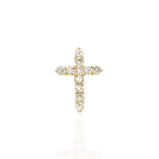 1.45CT Round Natural Diamond 14K Yellow Gold Cross Religious Pendant