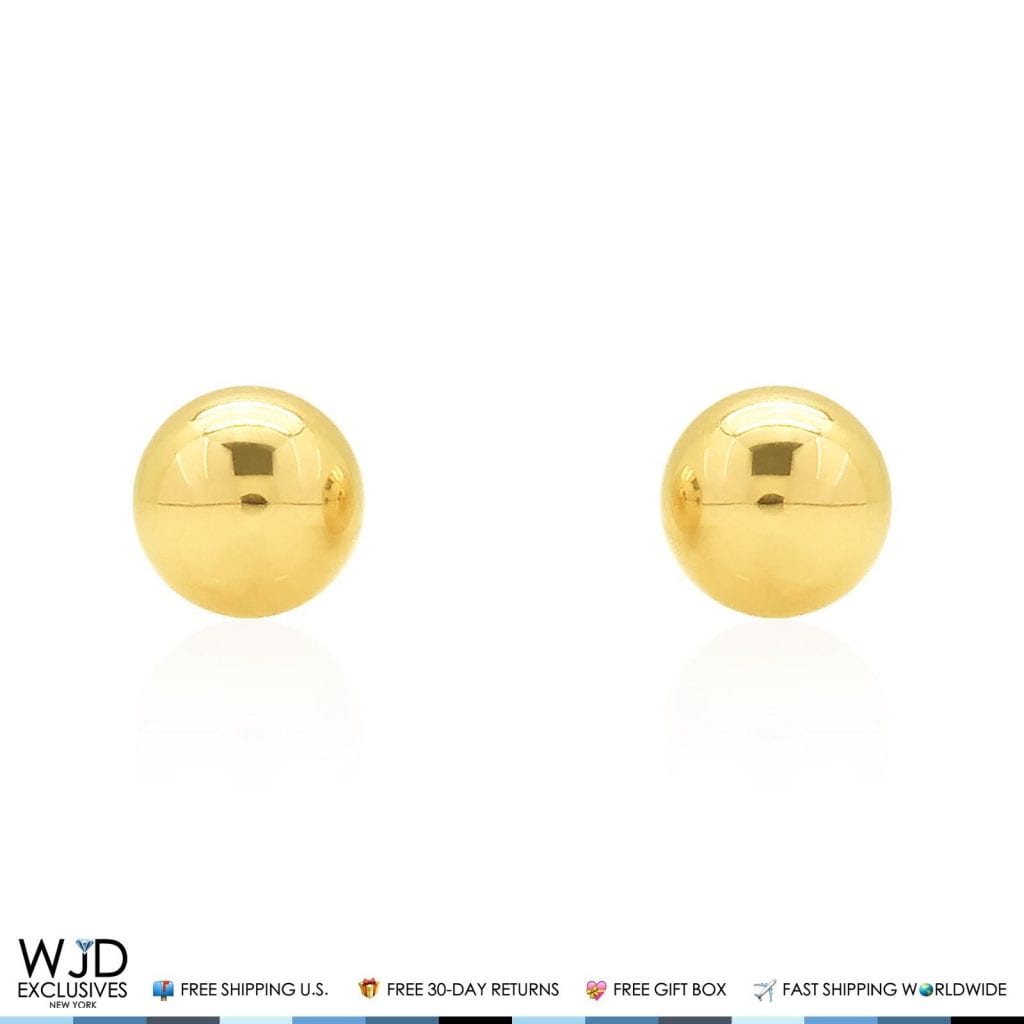 14k Solid Yellow Gold Screwback Round Ball Stud Earrings 6mm