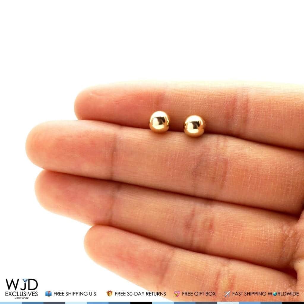14k Solid Yellow Gold Screwback Round Ball Stud Earrings 6mm