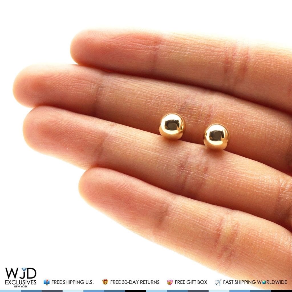 14k Solid Yellow Gold Screwback Round Ball Stud Earrings 7mm