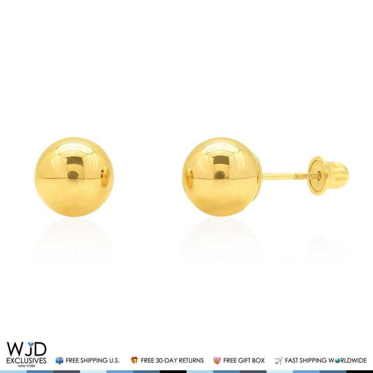 14K Yellow Gold Screwback Round Ball Stud Earrings 7mm