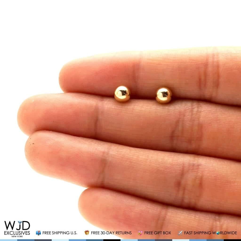 14k Solid Yellow Gold Screwback Small Round Ball Stud Earrings 5mm