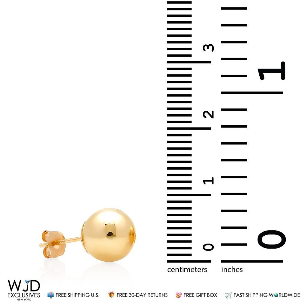 14k Solid Yellow Gold 8mm Ball Stud Pushback Earrings
