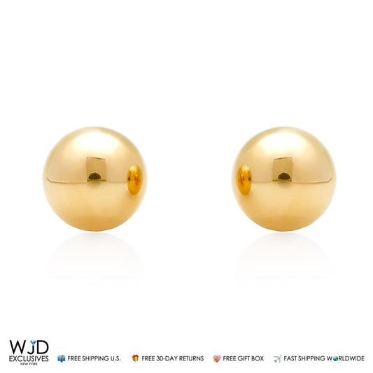 14k Solid Yellow Gold 8mm Ball Stud Pushback Earrings
