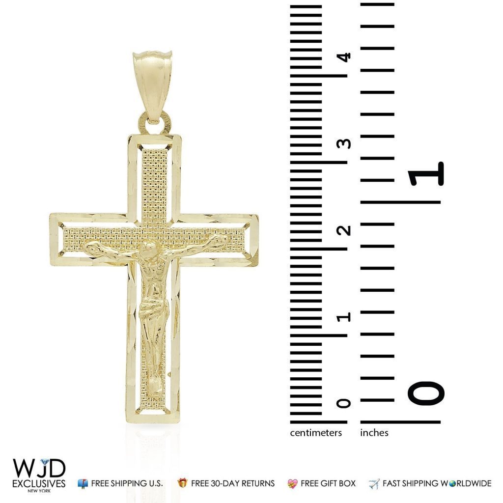 14K Yellow Gold Jesus Crucifix Cross Religious Pendant 1.6"
