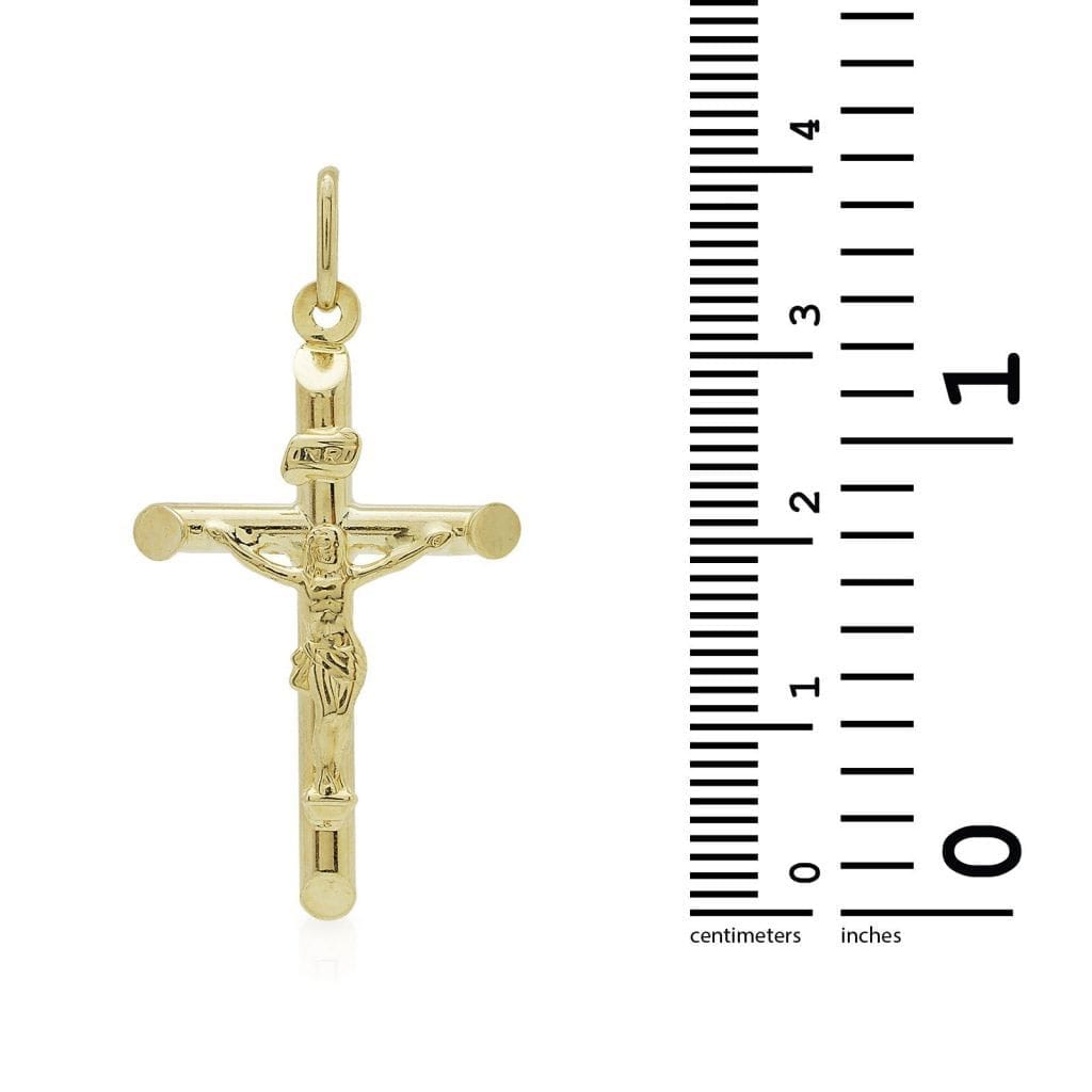 14k Yellow Gold Jesus Crucifix Cross Religious Charm Pendant INRI 1.6"