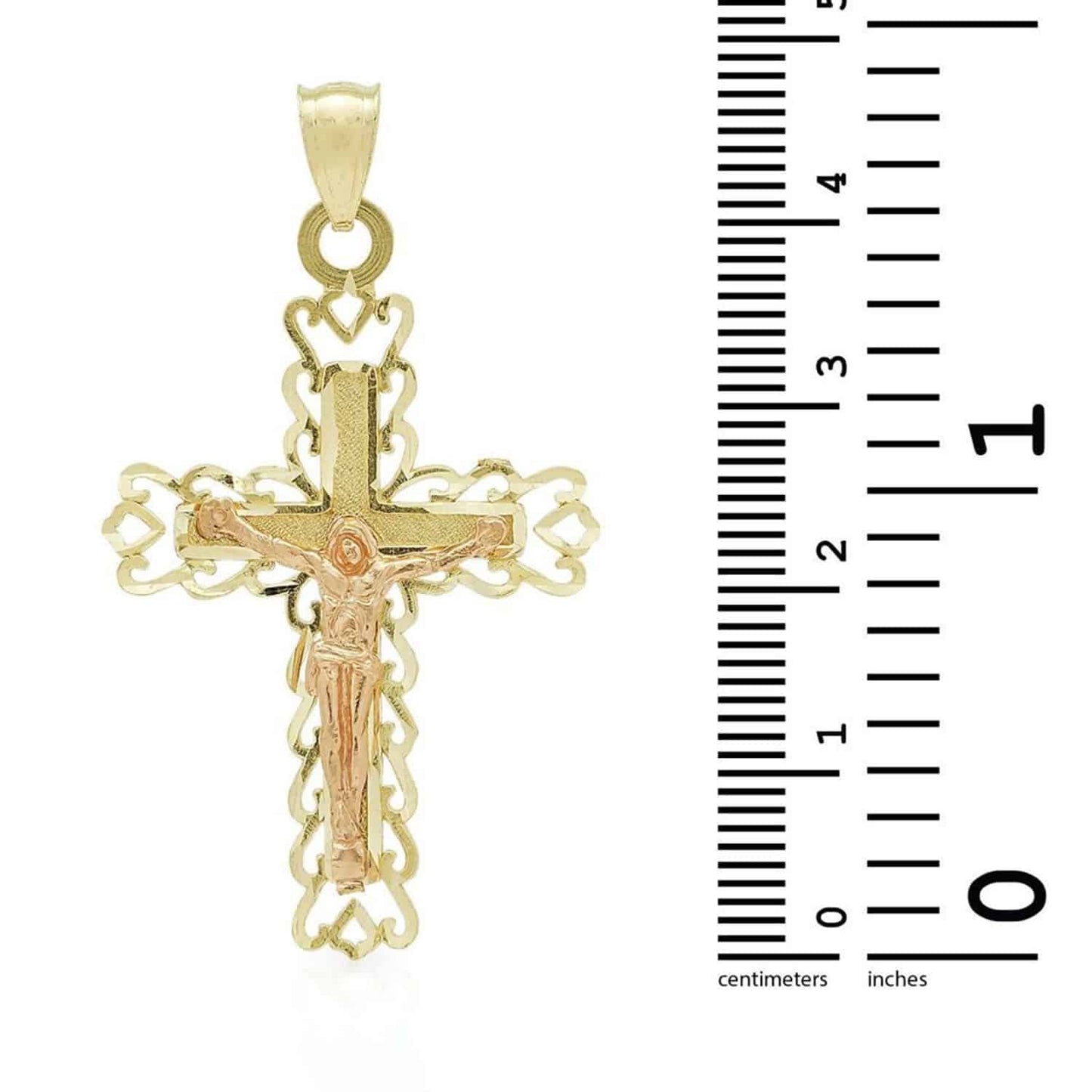 14k Solid Yellow Gold Jesus Crucifix Cross Religious Charm Pendant INRI 1.8"