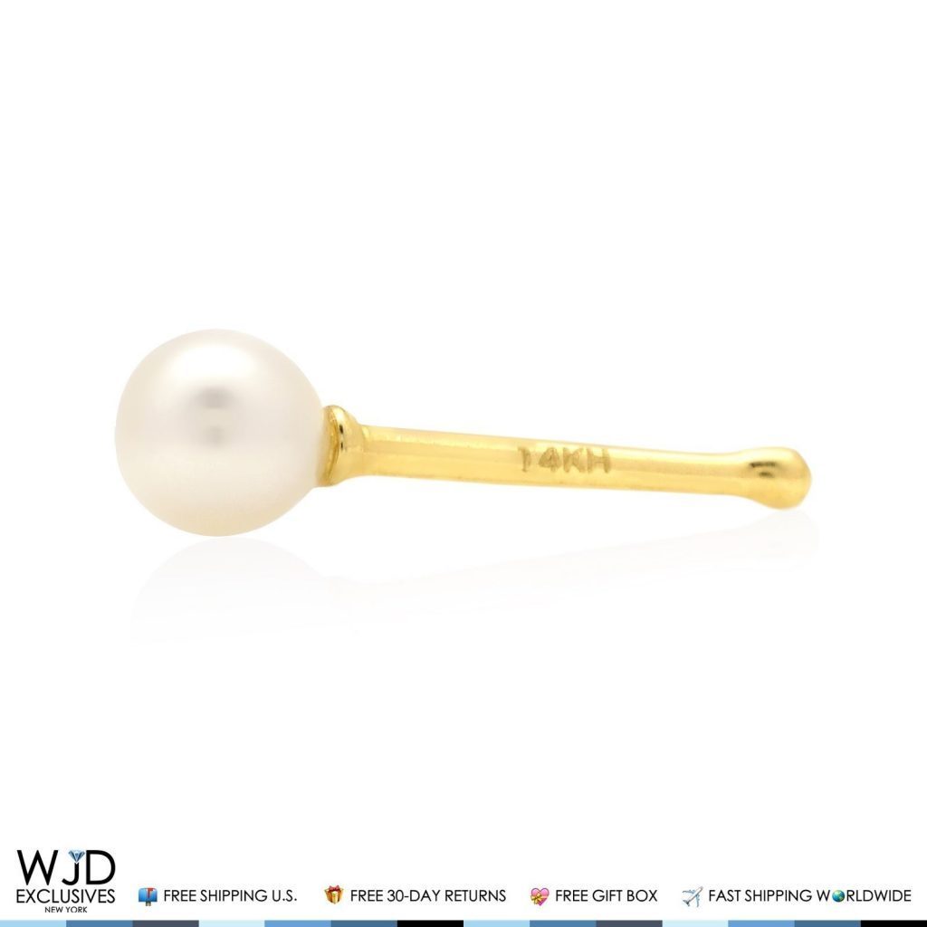 14K Real Gold Pearl Ball Bone Stud 20G 2.5mm Nose Ring