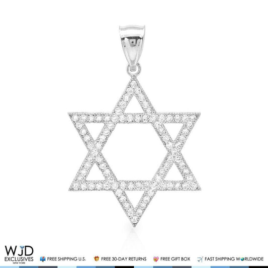 14k White Gold 1.20Ct CZ David's Star Religious Pendant