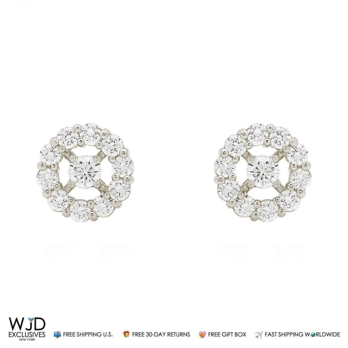 14k White Gold 1.25Ct CZ Halo Cluster Stud Earrings 9mm