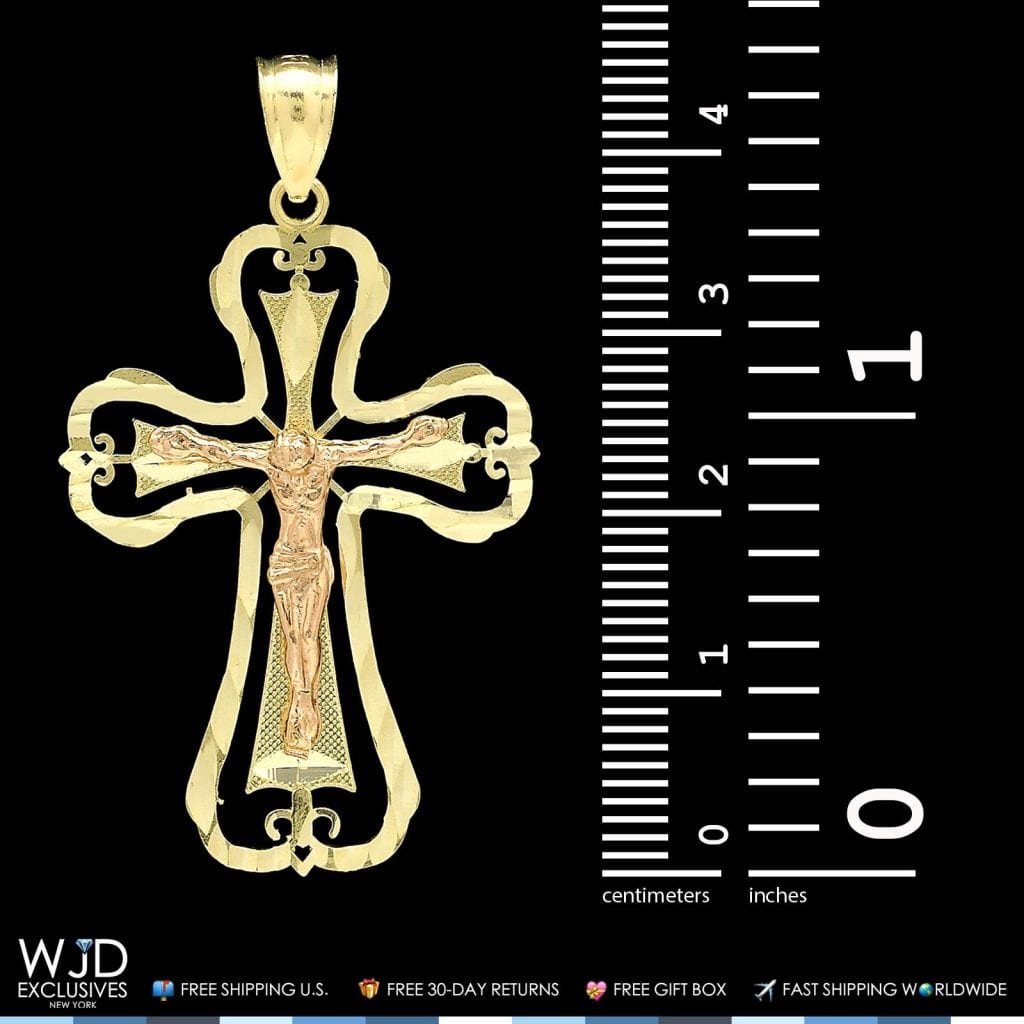 14k Yellow And Pink Gold Jesus Crucifix Cross Religious Charm Pendant