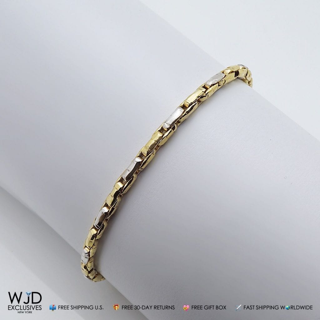 14k Gold Yellow White Anchor Bracelet 8"