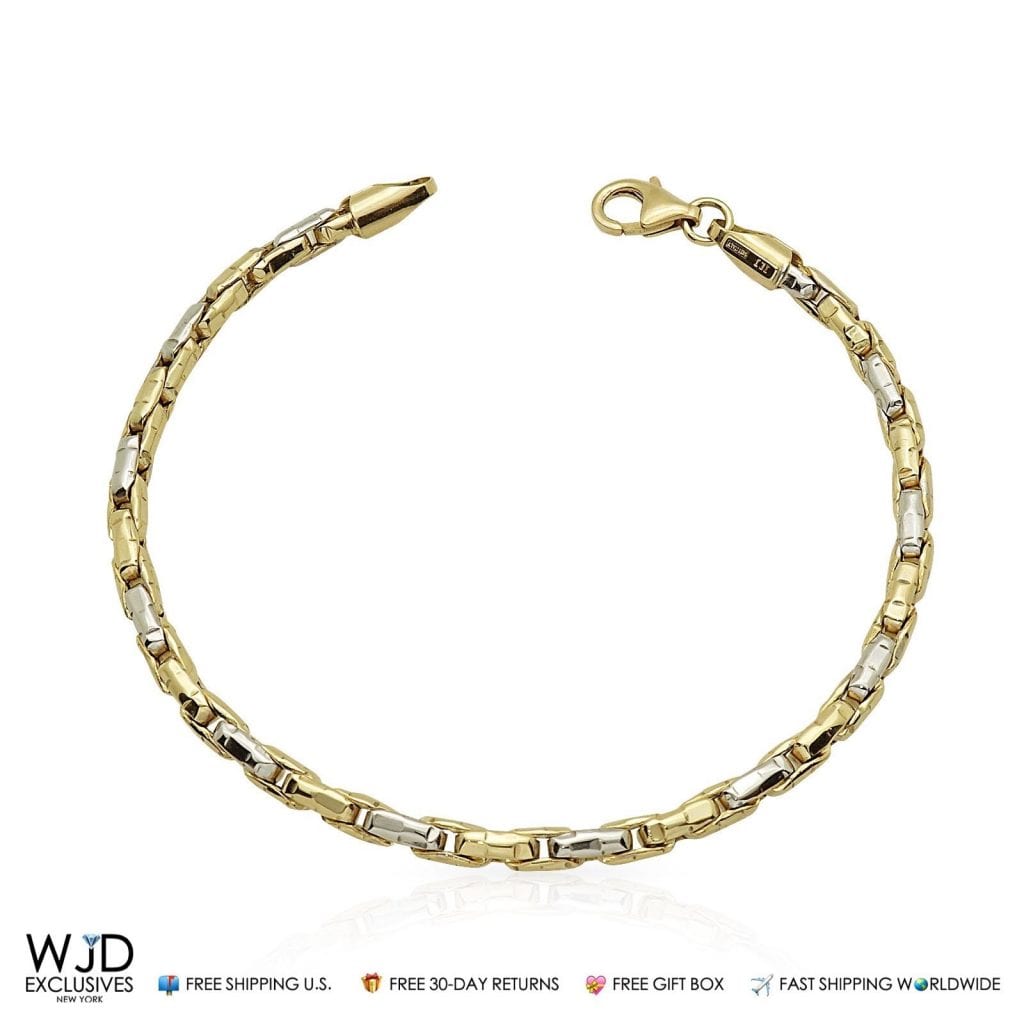 14k Gold Yellow White Anchor Bracelet 8"