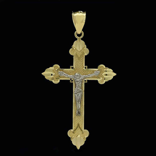 14k Yellow And White Solid Gold Jesus Crucifix Cross Religious Charm Pendant