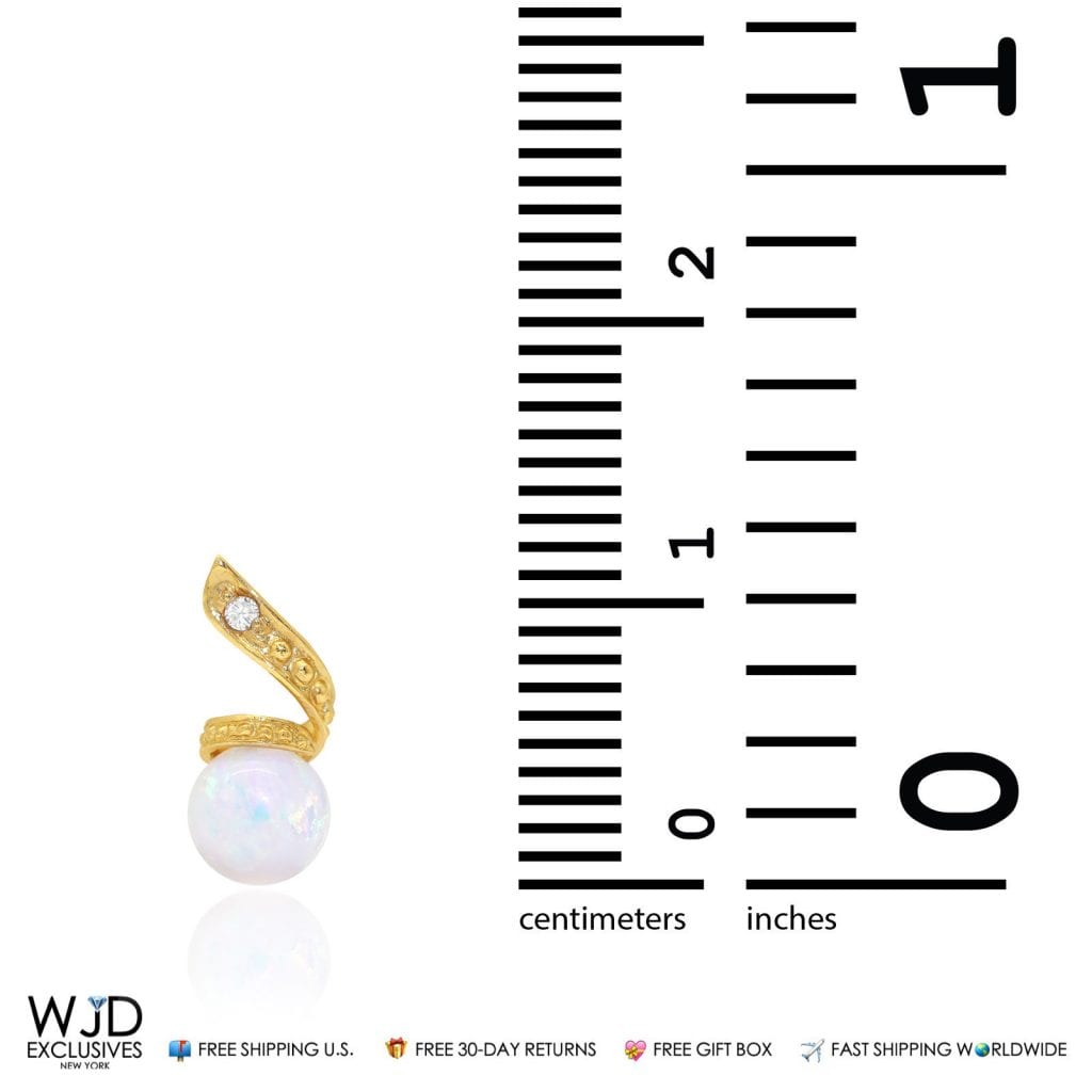 14k Yellow Gold 0.05Ct Diamond White Opal Dangle Ball Swirl Earrings 0.5"