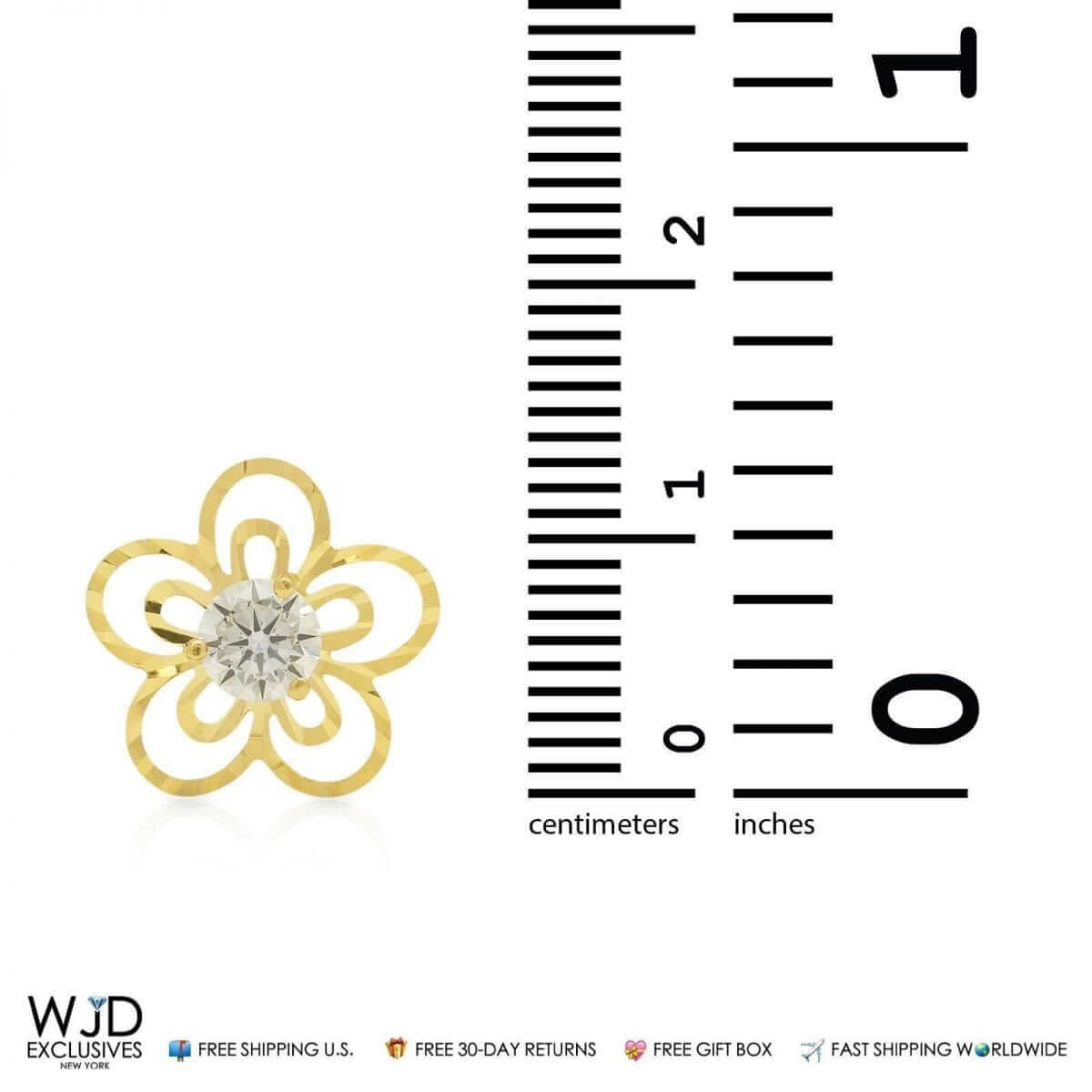 1CTW CZ 14K Gold Diamond-Cut Flower Stud Earrings 13mm