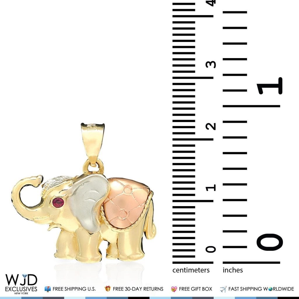 14k Yellow Gold Created Red Garnet Stone Good Luck Elephant Charm Pendant