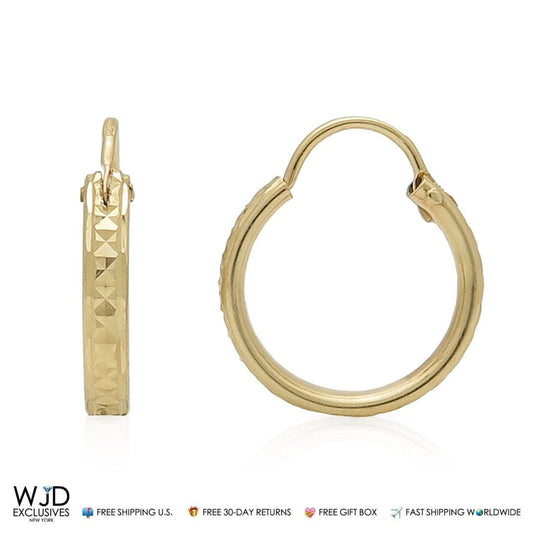 Italian Gold Diamond Cut Hoop Earrings 15mm