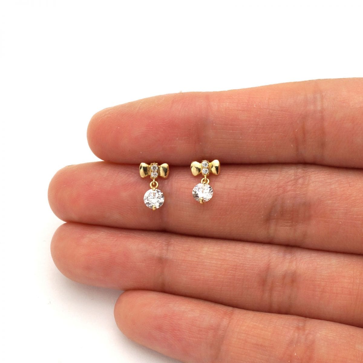 14k Yellow White Gold CZ Bow Tie Stud Screwback Earrings
