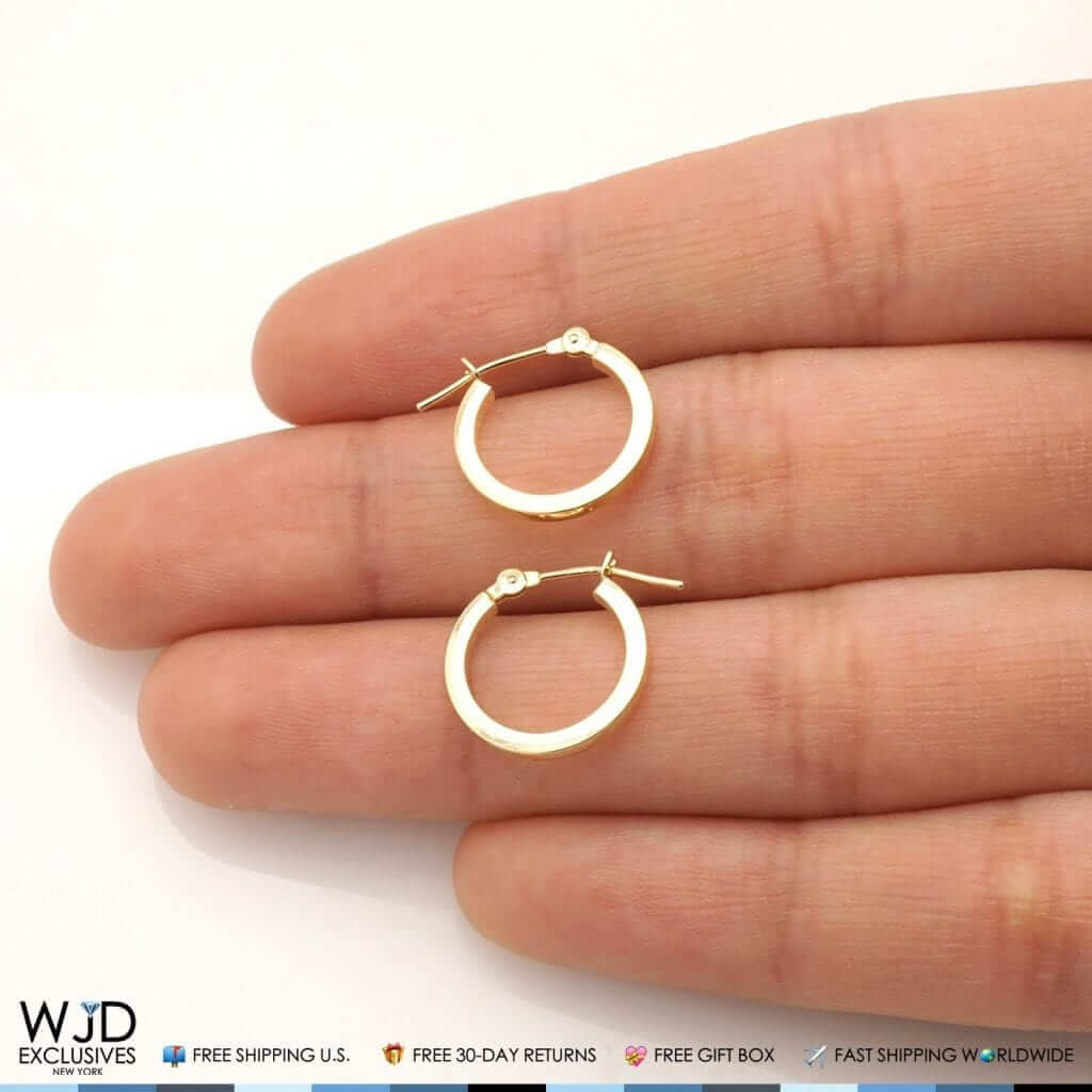 14mm Diameter Plain Square Hoop Snap Closure Earrings 14K Yellow Gold