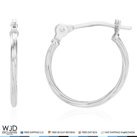 14mm Diameter Snap Closure Twisted Rope Style Hoop Earrings 14K White Gold