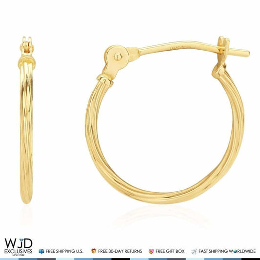 14K Yellow Gold 1.2mm Twisted Rope Hoop Earrings 0.5"