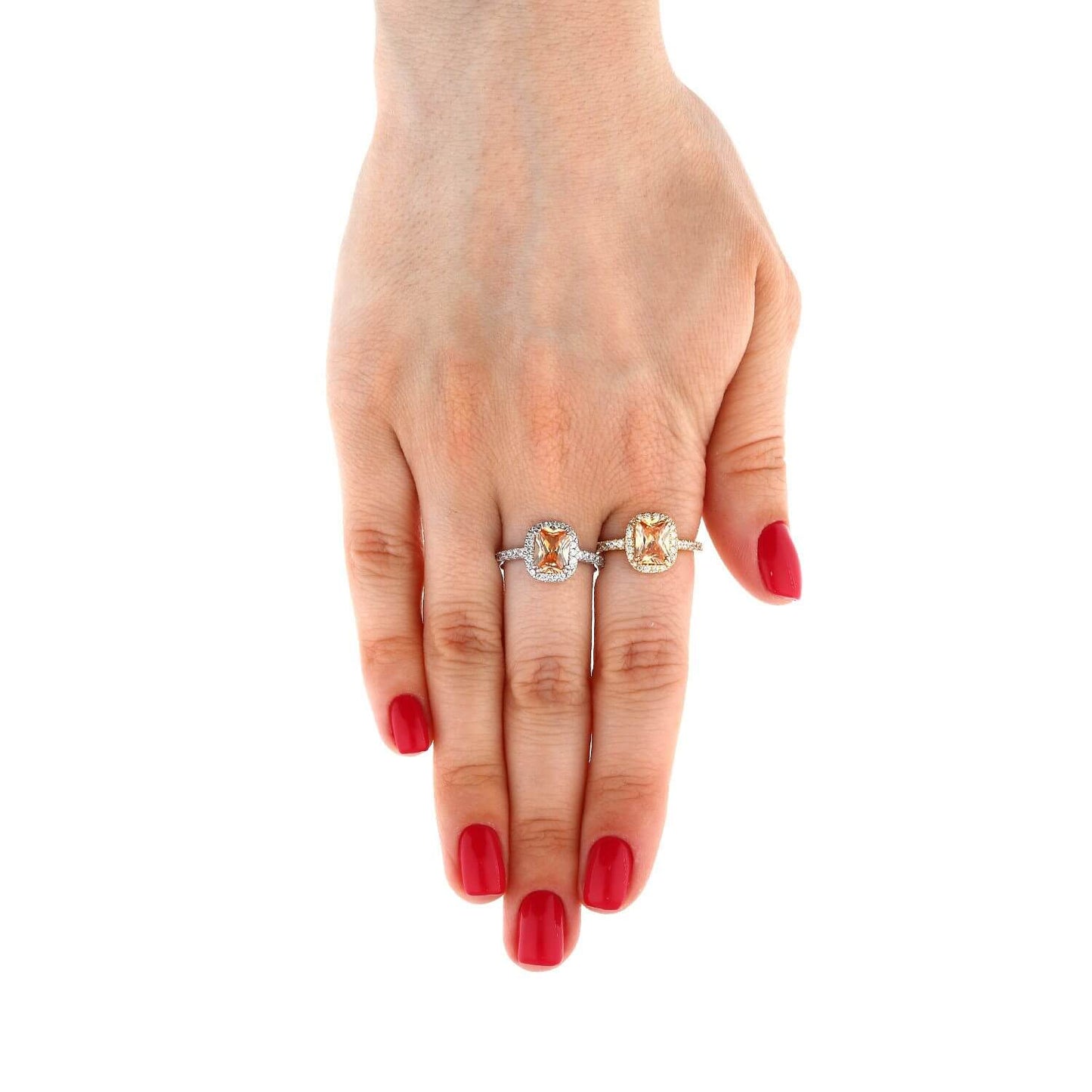 14K Gold CZ Emerald-Cut Champagne Halo Engagement Ring