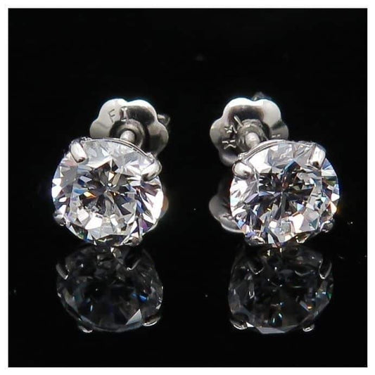 1.50Ct CZ 14K White Gold Round-Cut Screw Back Stud Earrings 5mm